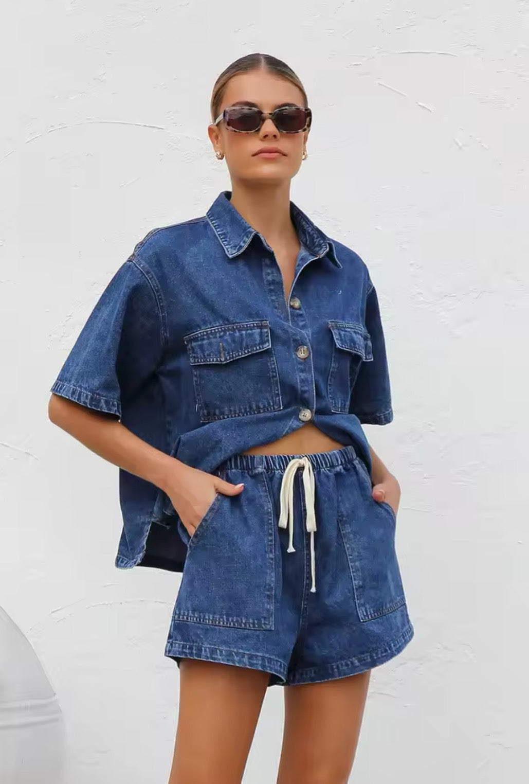 Drune | Lässiges Jeans Set Mit Übergröße Hemd & Shorts