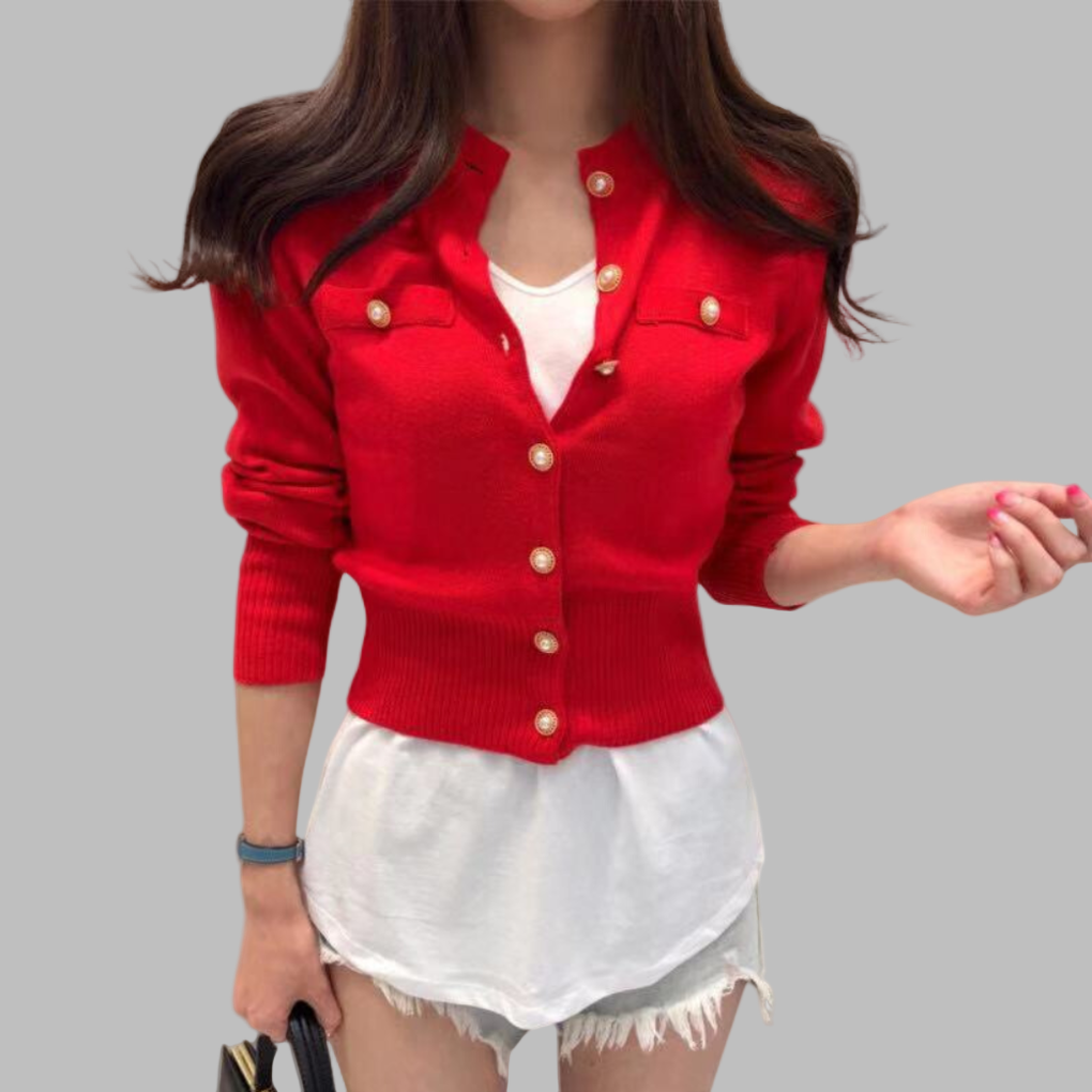 Drune | Cardigan - Damen Herbst Eleganter Knopfverschluss Strickcardigan