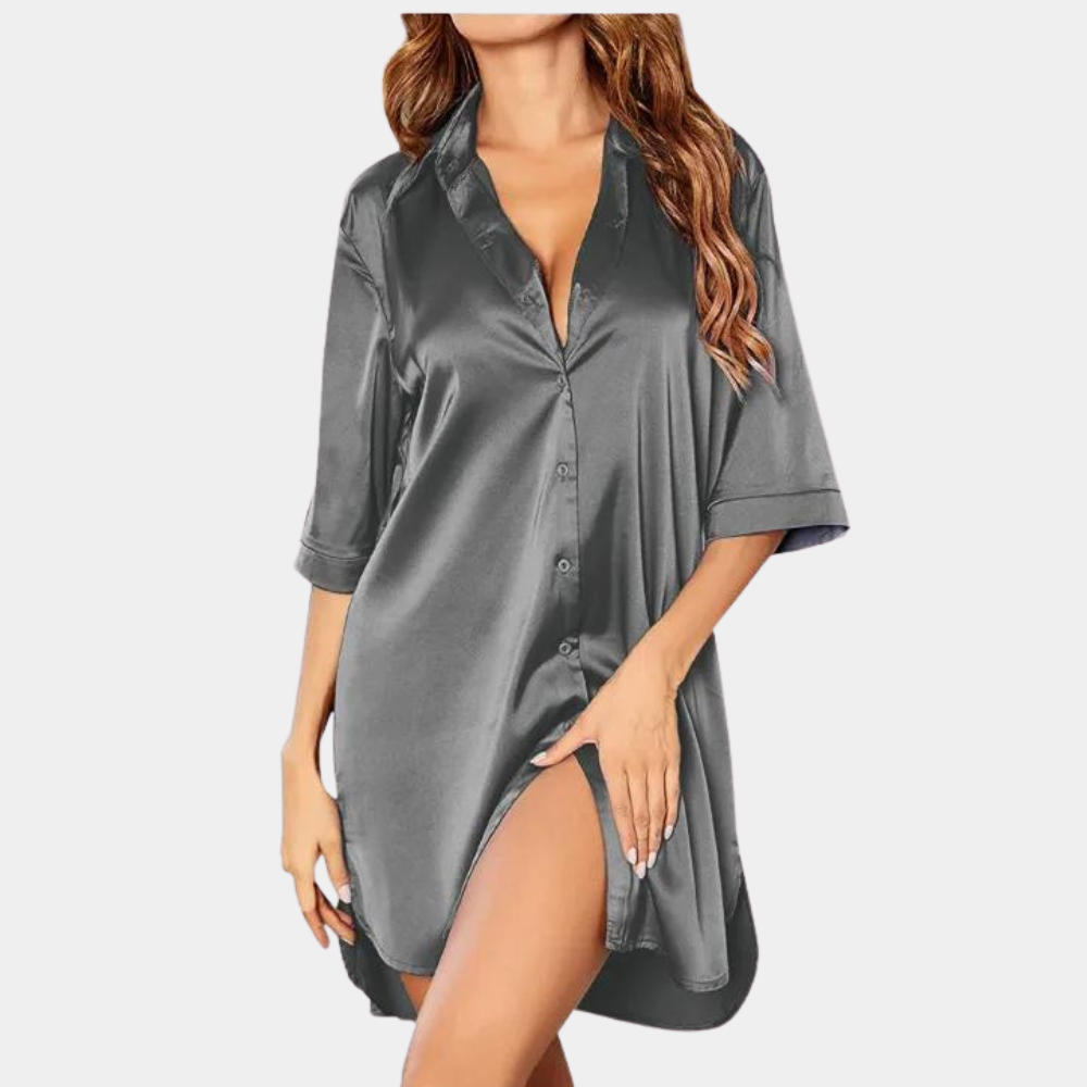 Drune | Satin Knopf-Bund Nachthemd für Damen