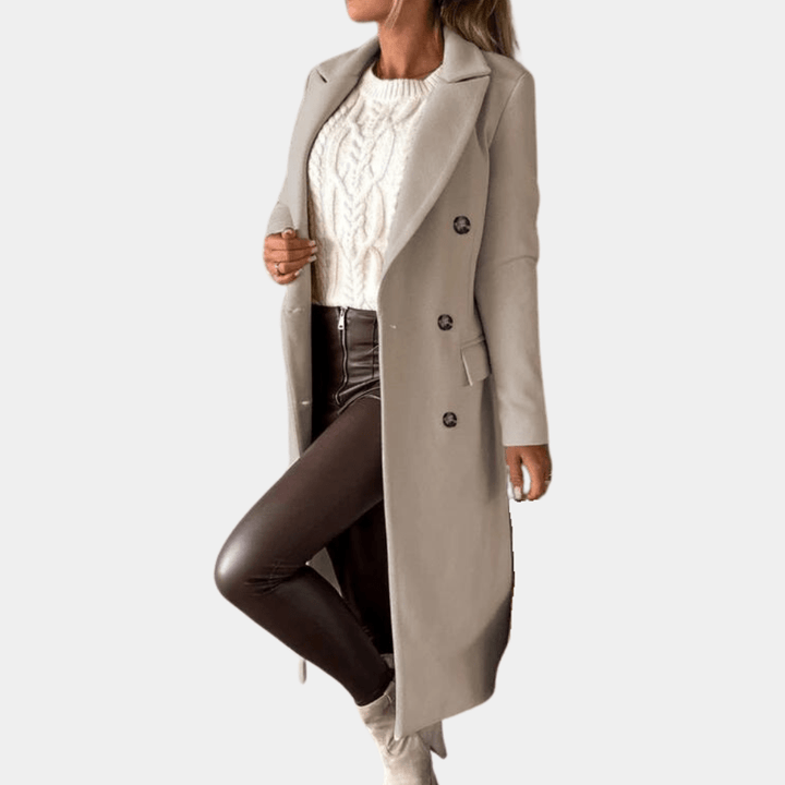Drune | Doppelreihiger Wollmantel - Maßgeschneiderte Passform - Elegantes Langdesign - Winteroberbekleidung