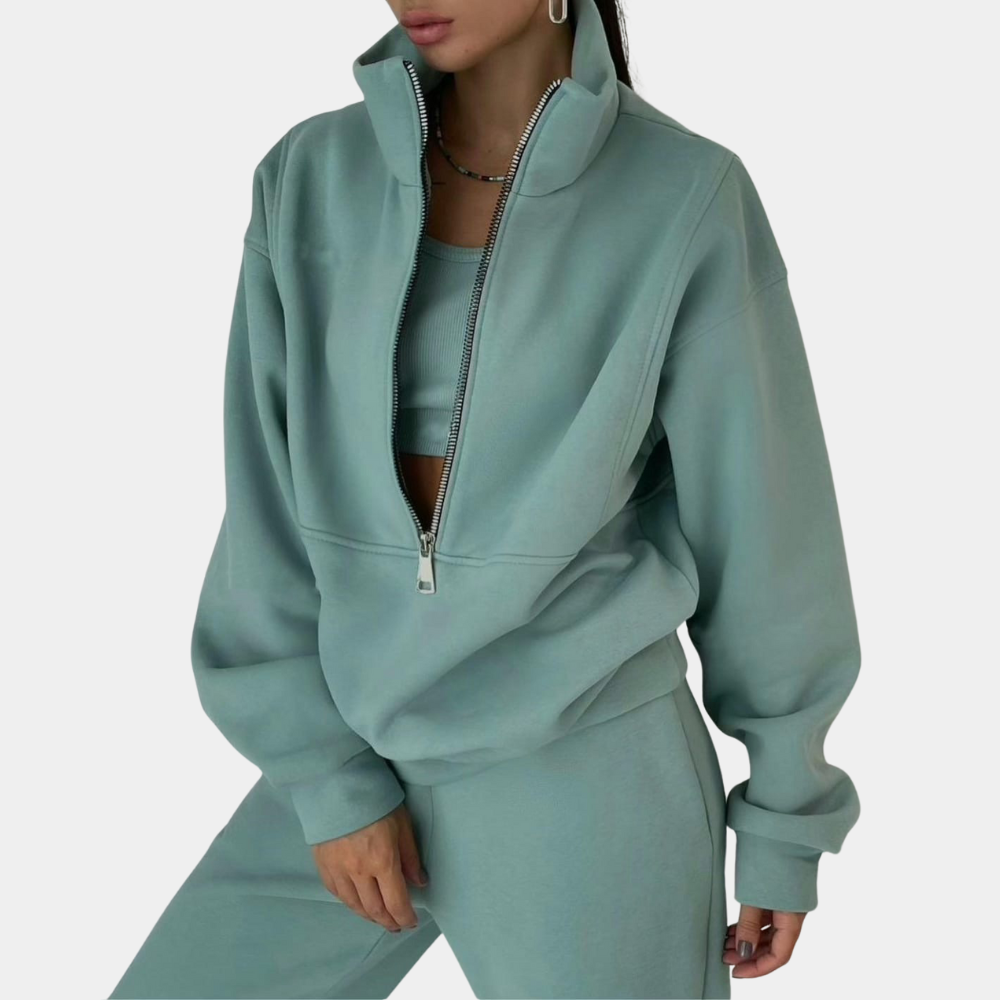 Drune | Sweatshirt - Relaxed Fit - Hoher Kragen mit Viertelreißverschluss - Lange Ärmel