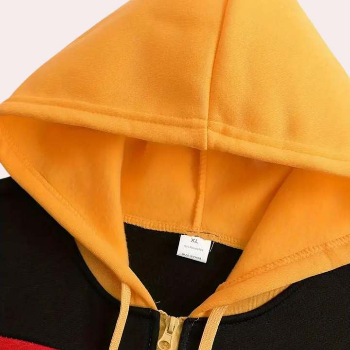 Drune | Orangefarbener Kapuzenpullover mit Farbblock für Männer