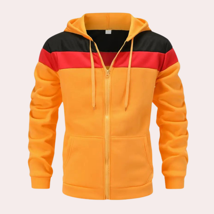 Drune | Orangefarbener Kapuzenpullover mit Farbblock für Männer