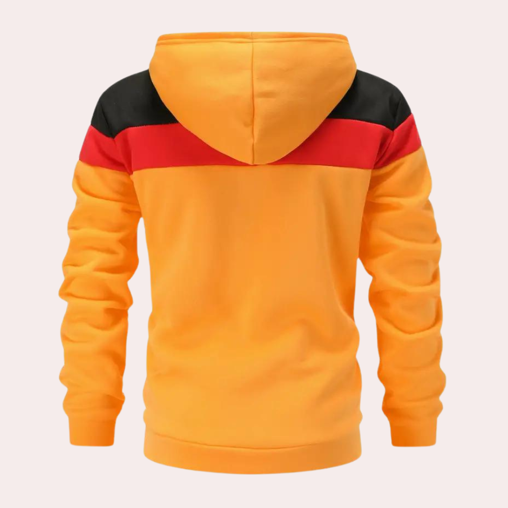 Drune | Orangefarbener Kapuzenpullover mit Farbblock für Männer