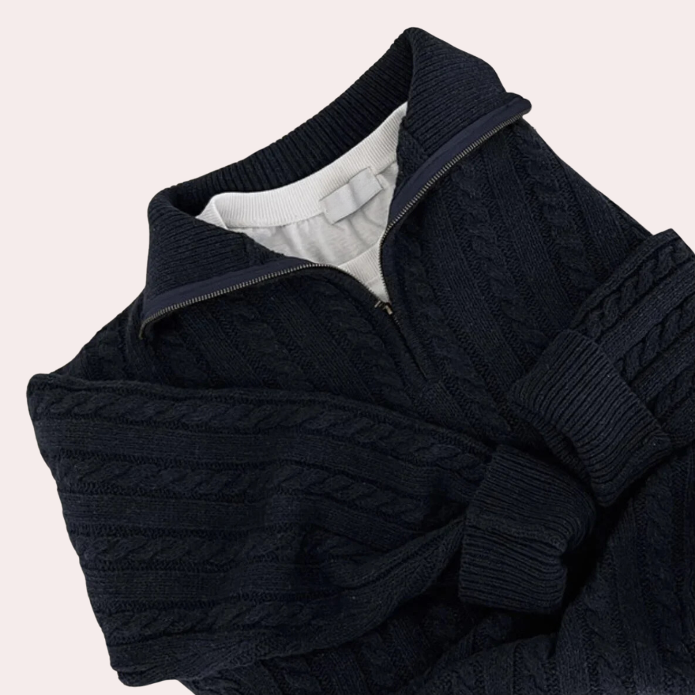 Drune | Kabelstrick Halbe-Zip Pullover