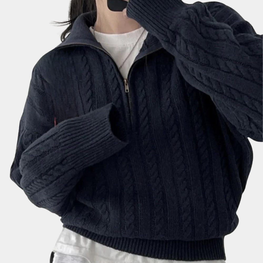 Drune | Kabelstrick Halbe-Zip Pullover