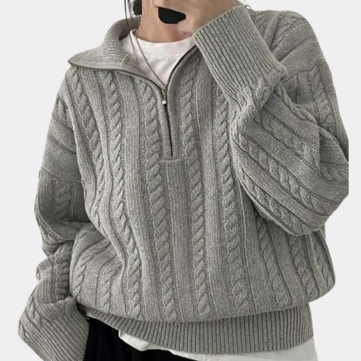 Drune | Kabelstrick Halbe-Zip Pullover