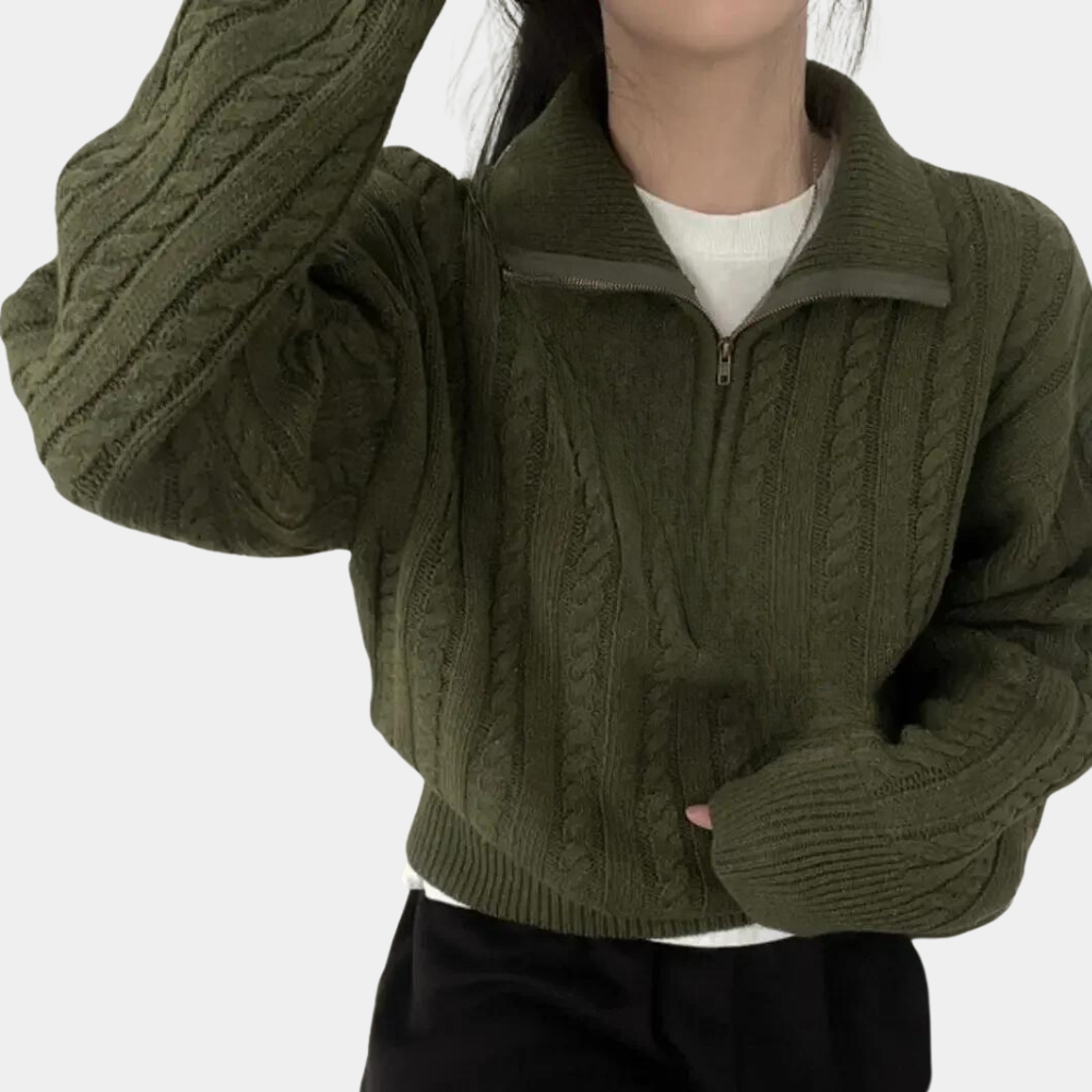 Drune | Kabelstrick Halbe-Zip Pullover