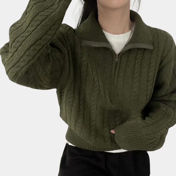 Drune | Kabelstrick Halbe-Zip Pullover