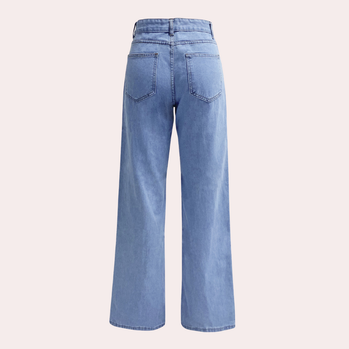 Drune | Waist Jeans Damen - Gerade Schnitt Mom Fit Denim Hose mit Taschen & Elastischem Bund