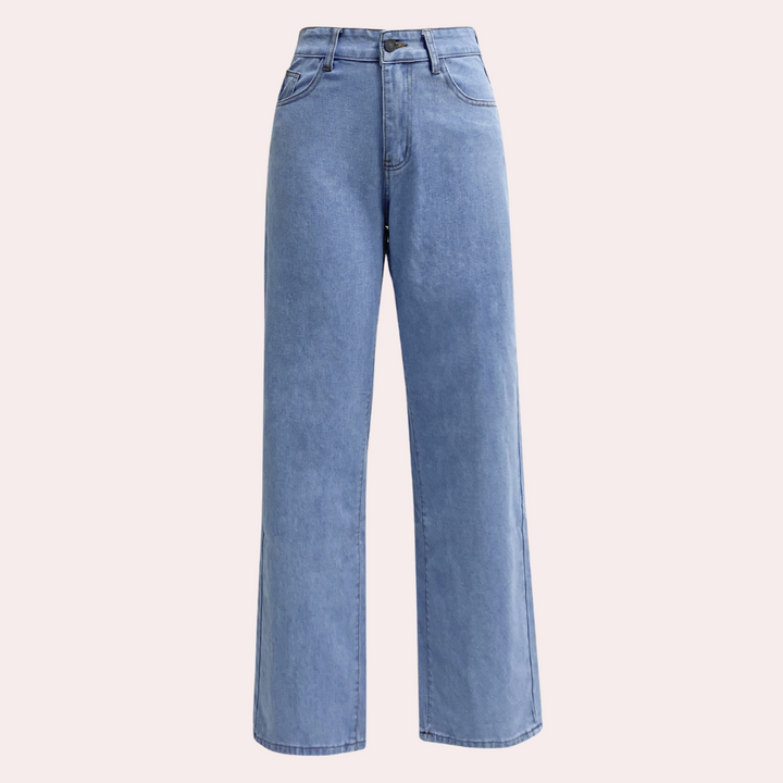 Drune | Waist Jeans Damen - Gerade Schnitt Mom Fit Denim Hose mit Taschen & Elastischem Bund
