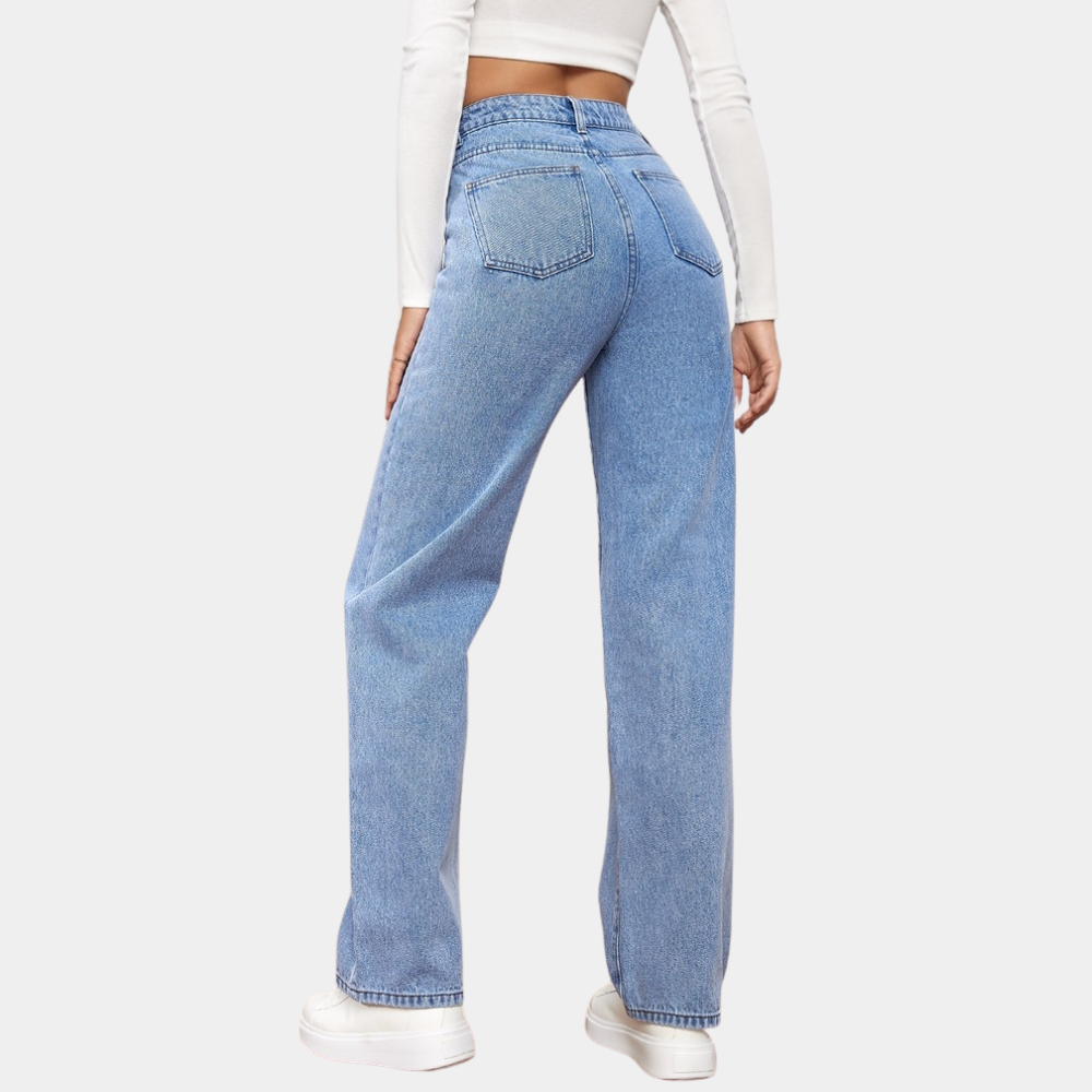 Drune | Waist Jeans Damen - Gerade Schnitt Mom Fit Denim Hose mit Taschen & Elastischem Bund