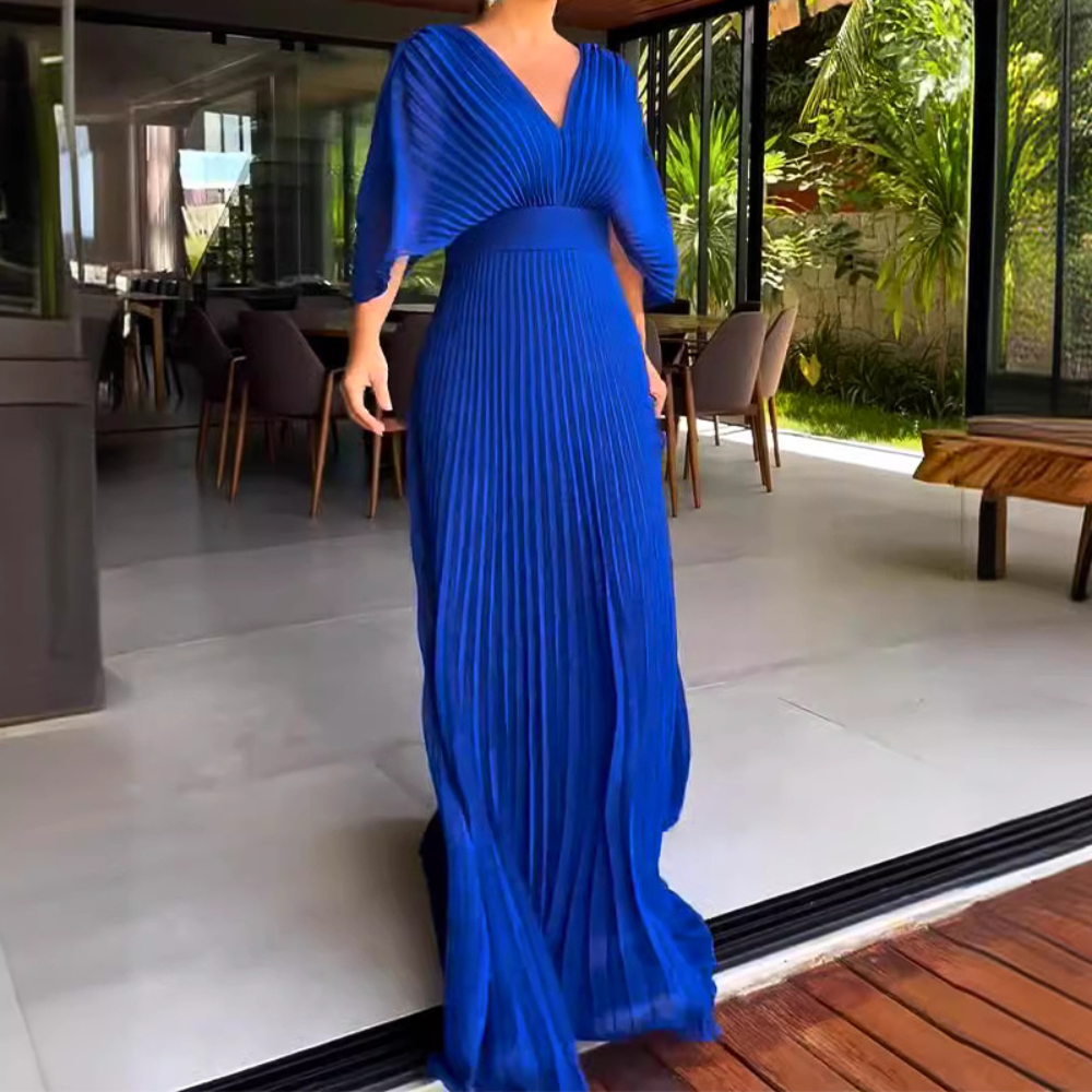 Drune | Gefaltetes V-Ausschnitt Maxikleid mit Fließenden Ärmeln für Damen