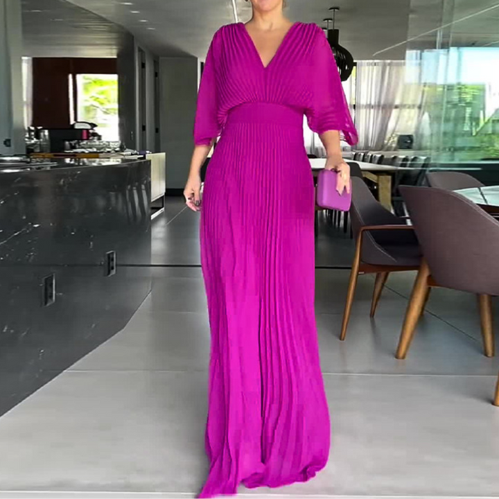 Drune | Gefaltetes V-Ausschnitt Maxikleid mit Fließenden Ärmeln für Damen