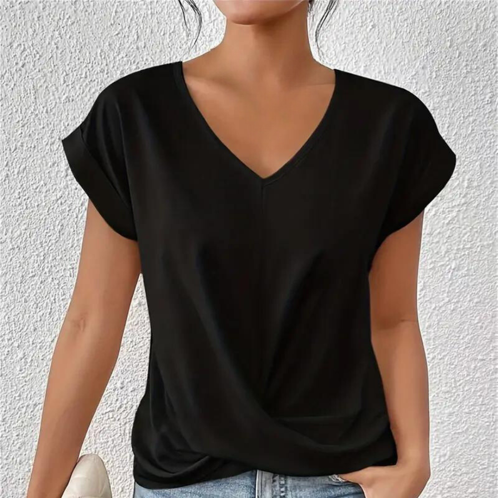 Drune | Drapierte Bluse mit V-Ausschnitt und kurzen Ärmeln für Damen