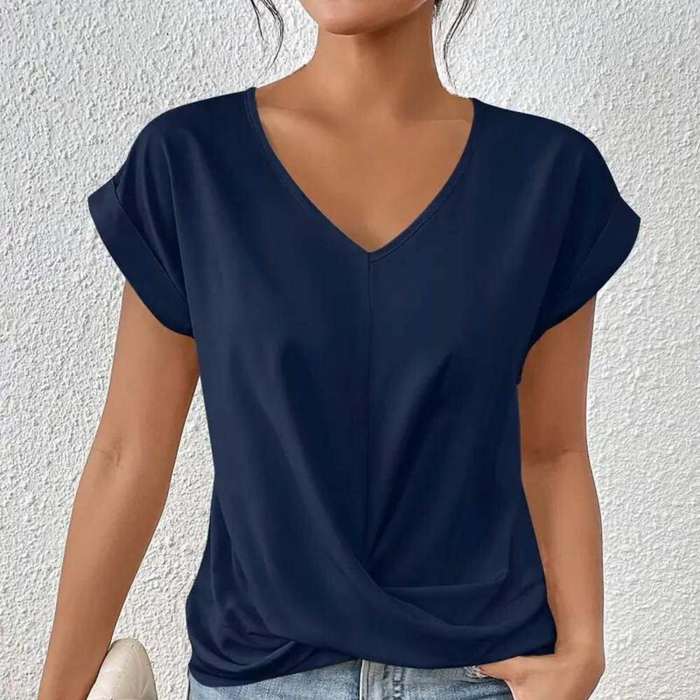 Drune | Drapierte Bluse mit V-Ausschnitt und kurzen Ärmeln für Damen