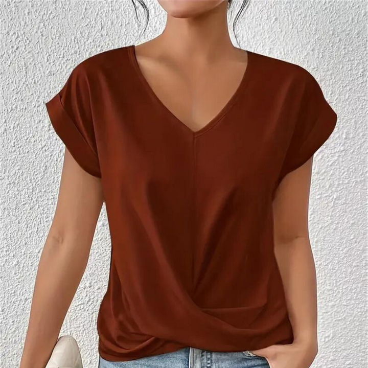 Drune | Drapierte Bluse mit V-Ausschnitt und kurzen Ärmeln für Damen