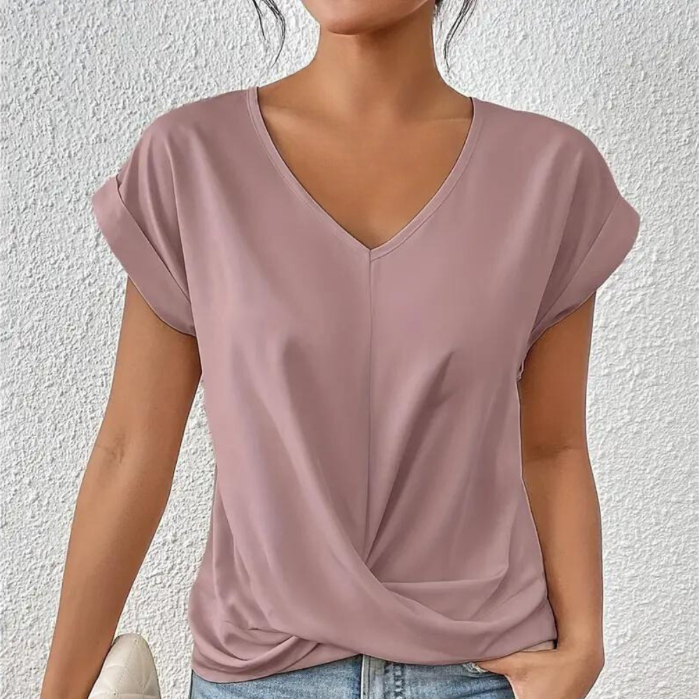 Drune | Drapierte Bluse mit V-Ausschnitt und kurzen Ärmeln für Damen