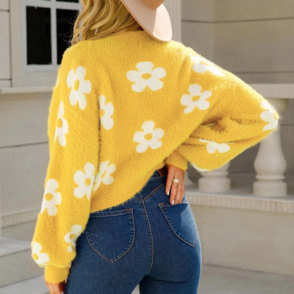 Drune | Cardigan - Damen Herbst Kurzer Floral Strick Cardigan
