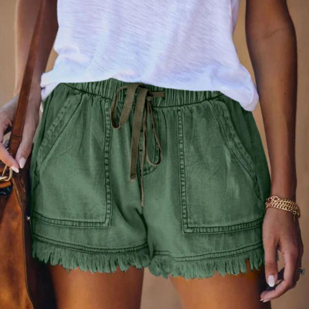 Drune | Einfache Passform mit Fransen Jeansshorts für Frauen
