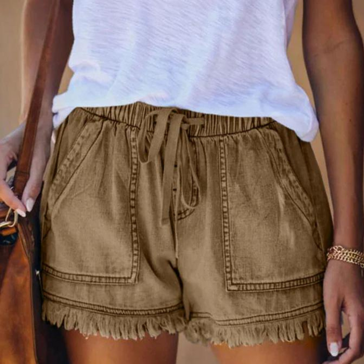 Drune | Einfache Passform mit Fransen Jeansshorts für Frauen