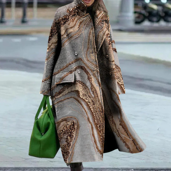 Drune | Damenübermantel – Wollmischung – Oversized Fit – Vollständig – Abstraktes Muster – Knopfverschluss