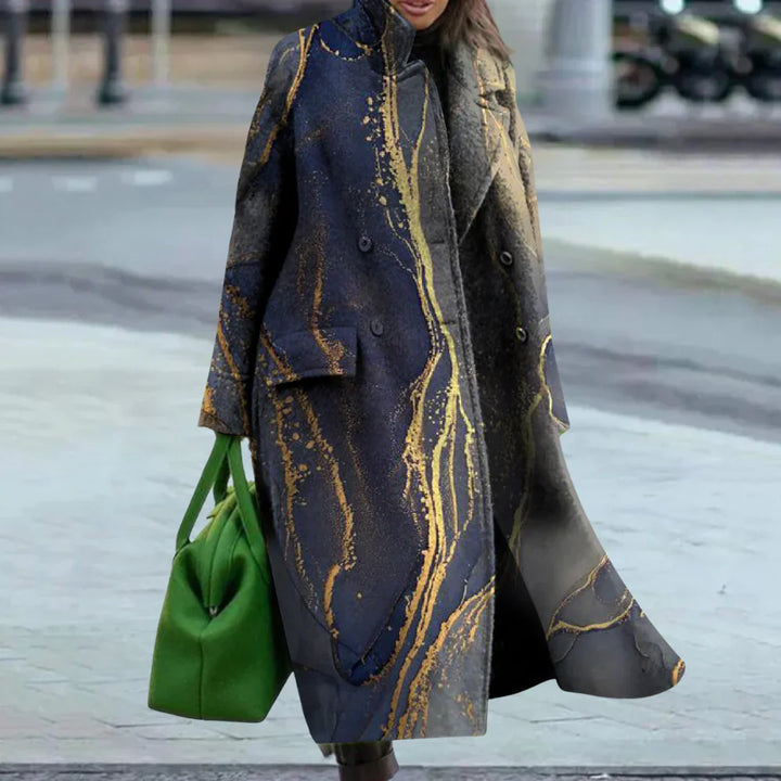 Drune | übermäntel - Wollmischung - Oversized Fit - Voll länge - abstraktes Muster - Knopf vorne