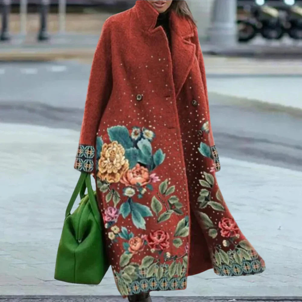 Drune | Damenübermantel – Wollmischung – Oversized Fit – Vollständig – Abstraktes Muster – Knopfverschluss