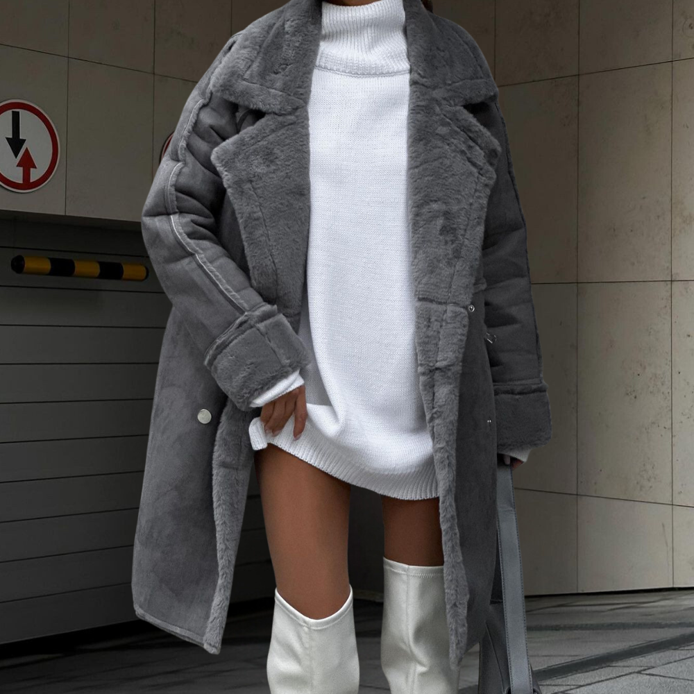 Drune | Elegante lange Plüschjacke für Frauen, perfekt für den Winter