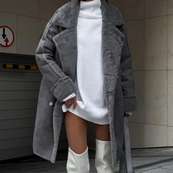 Drune | Elegante lange Plüschjacke für Frauen, perfekt für den Winter