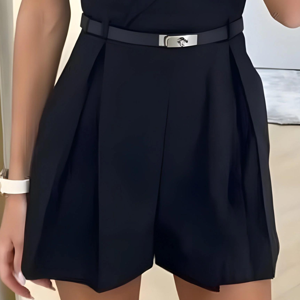 DruneÄrmelloser Jumpsuit Wickel-V-Ausschnitt Taillierter Gürtel Plissierte Shorts Taillierte Passform