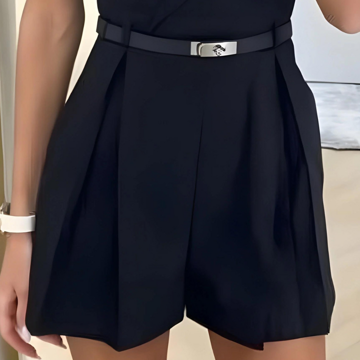 DruneÄrmelloser Jumpsuit Wickel-V-Ausschnitt Taillierter Gürtel Plissierte Shorts Taillierte Passform