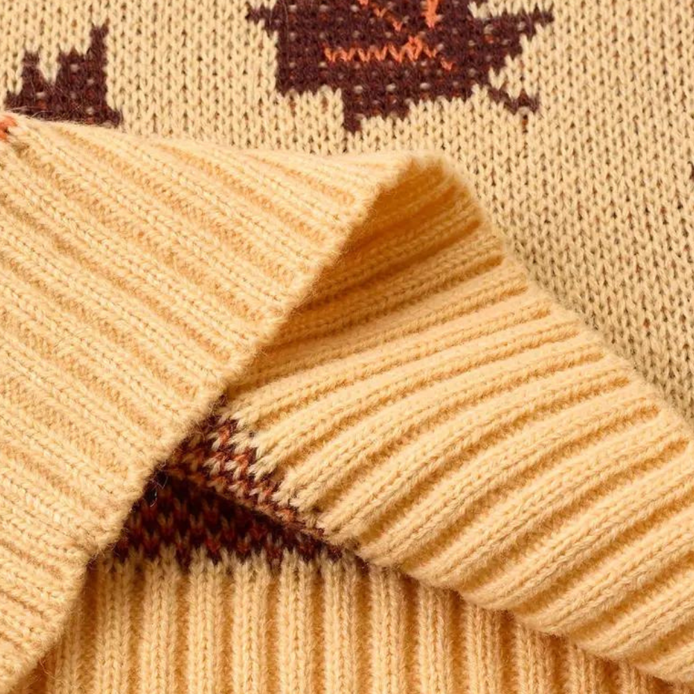 Drune | Strickpullover Blattmuster Rundhals Langarm Rippbündchen
