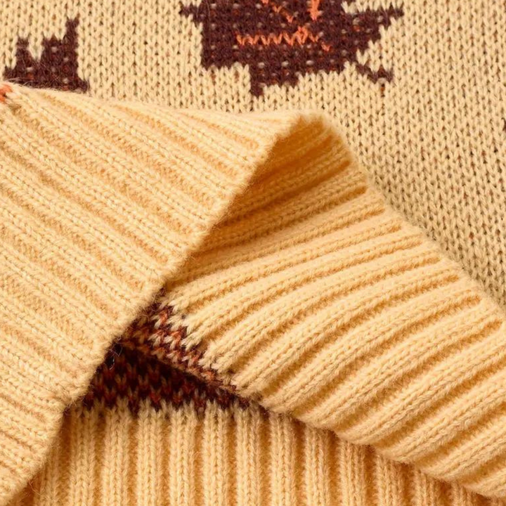 Drune | Strickpullover Blattmuster Rundhals Langarm Rippbündchen