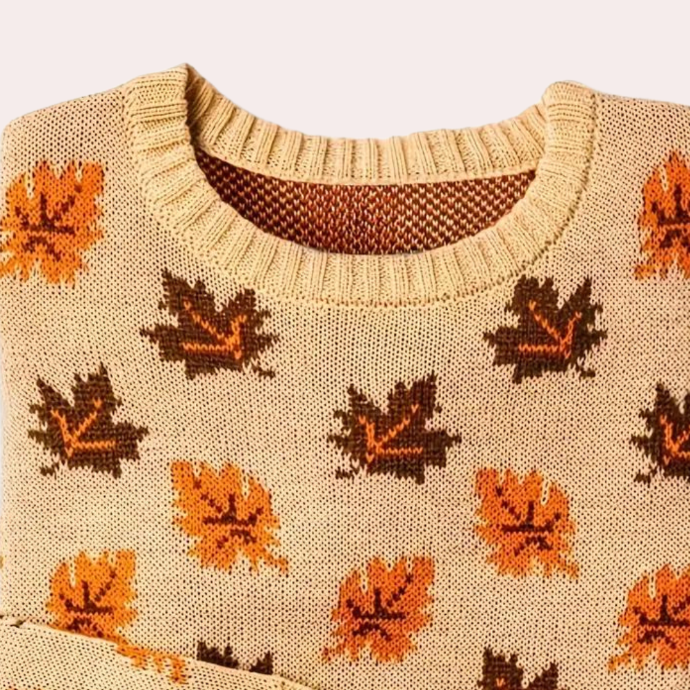 Drune | Strickpullover Blattmuster Rundhals Langarm Rippbündchen