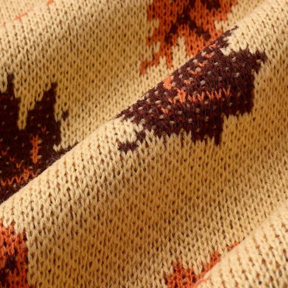 Drune | Strickpullover Blattmuster Rundhals Langarm Rippbündchen