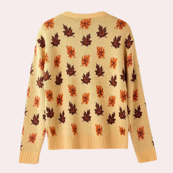 Drune | Strickpullover Blattmuster Rundhals Langarm Rippbündchen