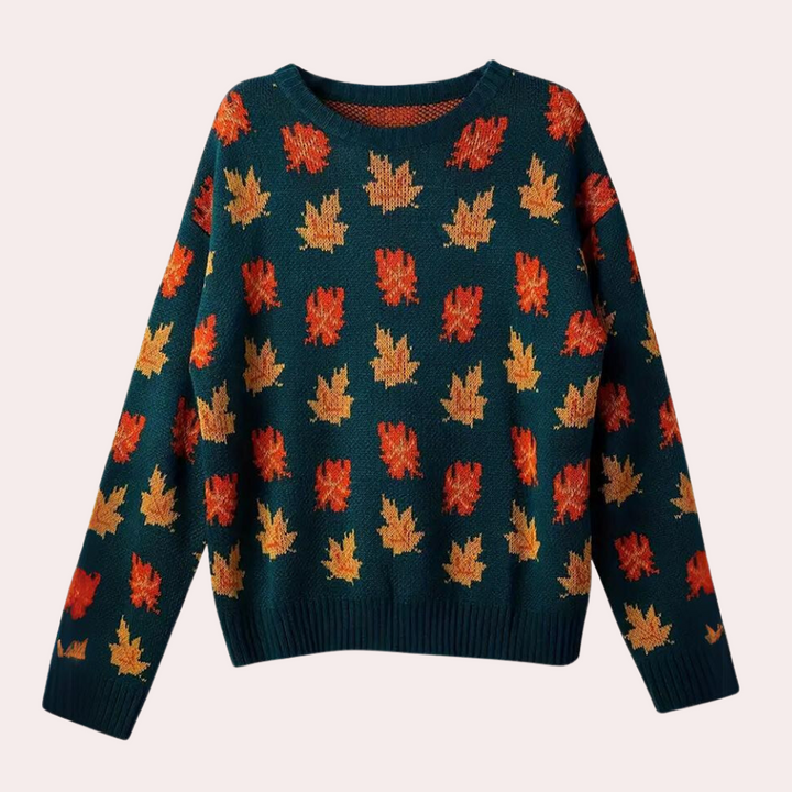 Drune | Strickpullover Blattmuster Rundhals Langarm Rippbündchen