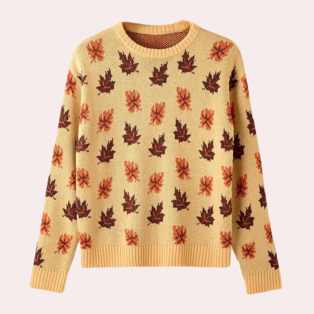 Drune | Strickpullover Blattmuster Rundhals Langarm Rippbündchen