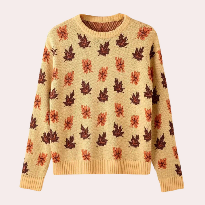 Drune | Strickpullover Blattmuster Rundhals Langarm Rippbündchen