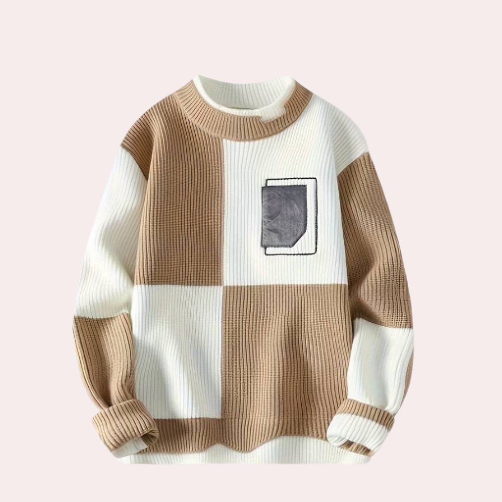 Drune | Strickpullover mit Karierter Kontrast Weiches Strick Modernes Design
