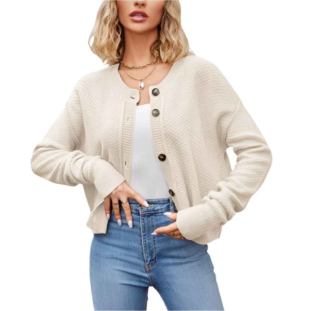 Drune | Strukturierter Button-Cardigan Grau, Schwarz, Aprikose Minimal Chic Stil