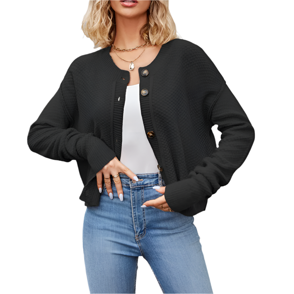 Drune | Strukturierter Button-Cardigan Grau, Schwarz, Aprikose Minimal Chic Stil