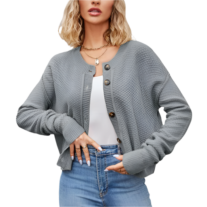 Drune | Strukturierter Button-Cardigan Grau, Schwarz, Aprikose Minimal Chic Stil