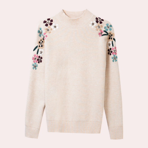 Drune | Weiche Damenpullover mit Bestickten Blumen