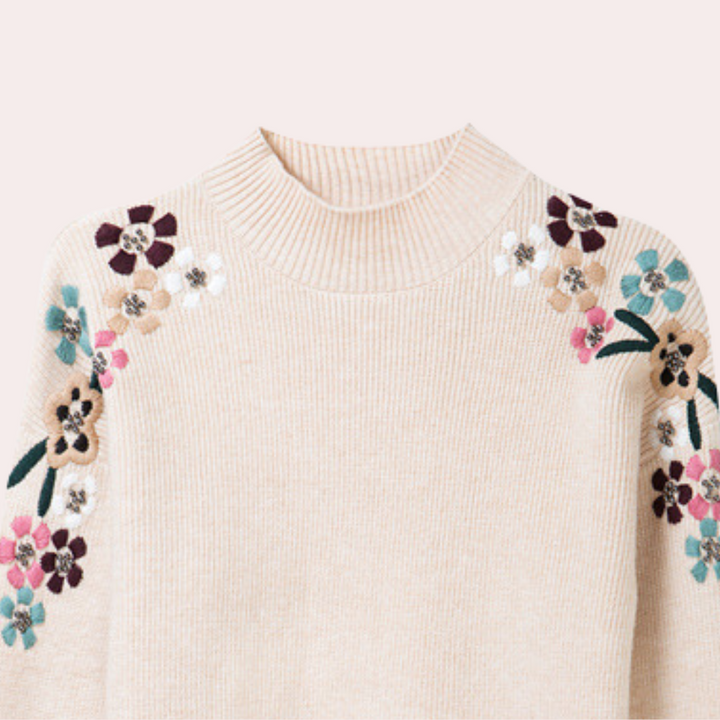 Drune | Weiche Damenpullover mit Bestickten Blumen