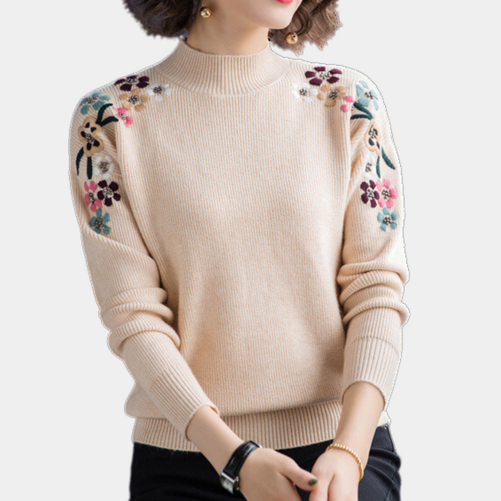Drune | Weiche Damenpullover mit Bestickten Blumen