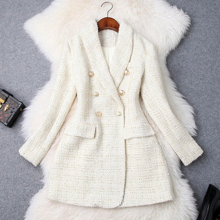 Drune | Tweed Blazer Mantel - Goldene Knopfdetails - Taillierte Passform - Schicke Schichtung