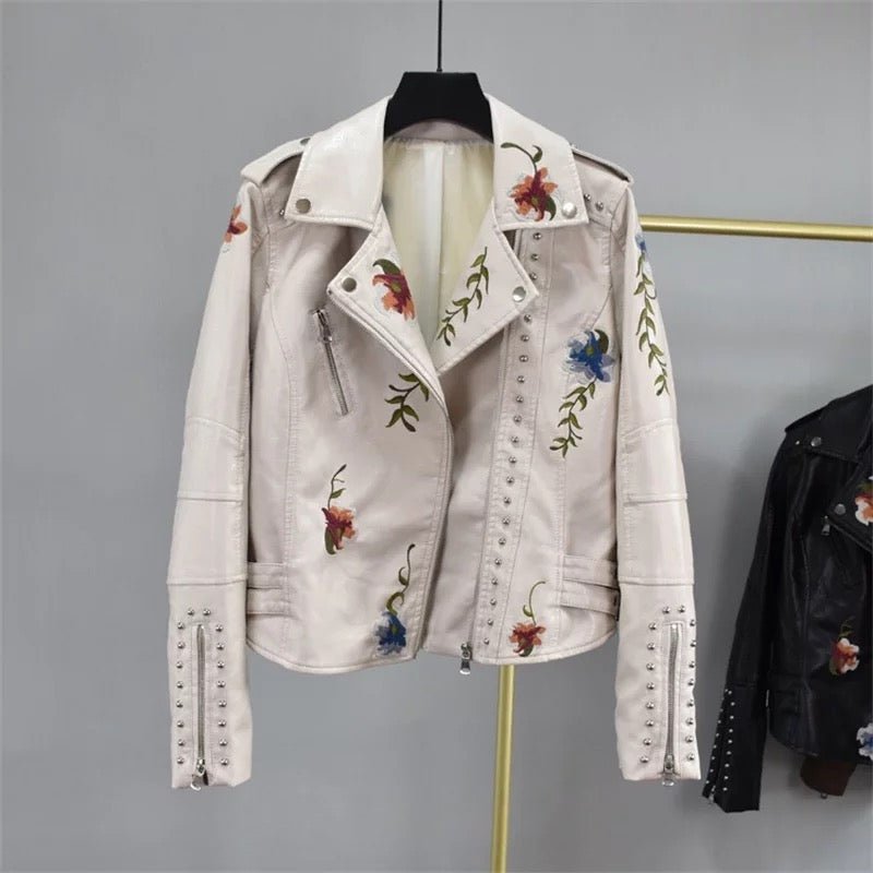 Drune | Bestickte Kunstlederjacke - Nieten Details - Kühner Motorradstil - Vielseitige Oberbekleidung