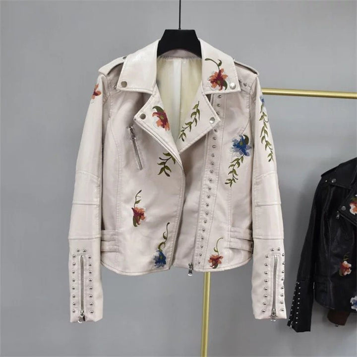 Drune | Bestickte Kunstlederjacke - Nieten Details - Kühner Motorradstil - Vielseitige Oberbekleidung